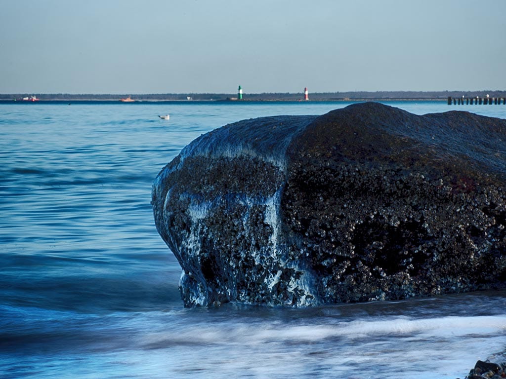 Stein in der Ostsee am Strand von Warnemünde